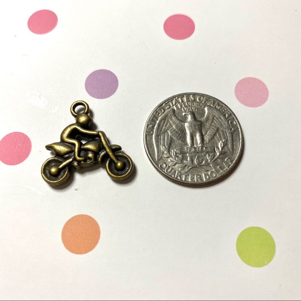 Motorcycle Rider Pendant Charm, Antique Bronze Tone, DIY Craft Jewelry